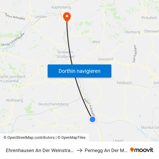 Ehrenhausen An Der Weinstraße to Pernegg An Der Mur map