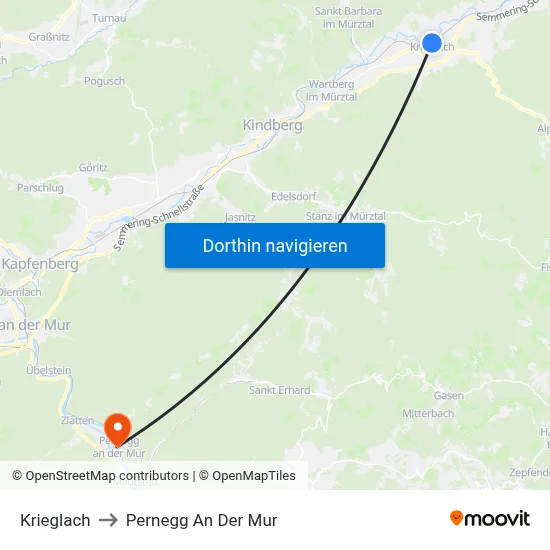 Krieglach to Pernegg An Der Mur map