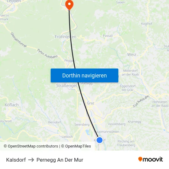 Kalsdorf to Pernegg An Der Mur map