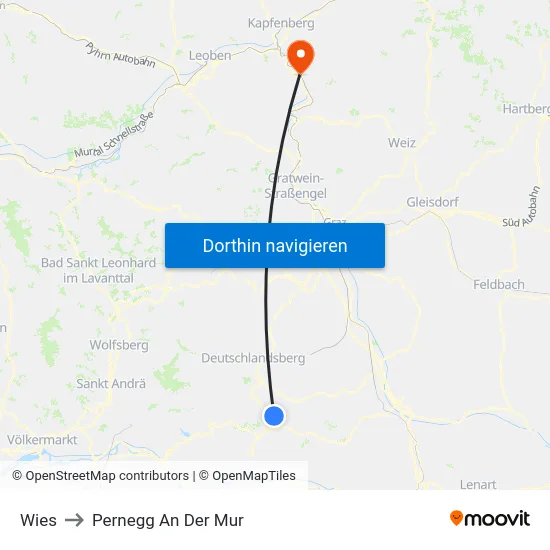 Wies to Pernegg An Der Mur map