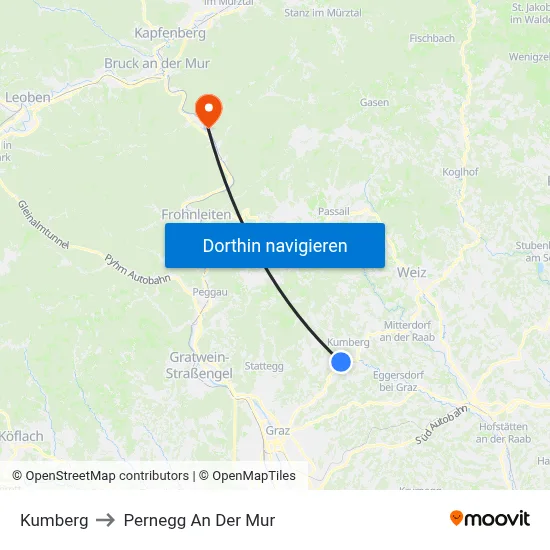 Kumberg to Pernegg An Der Mur map
