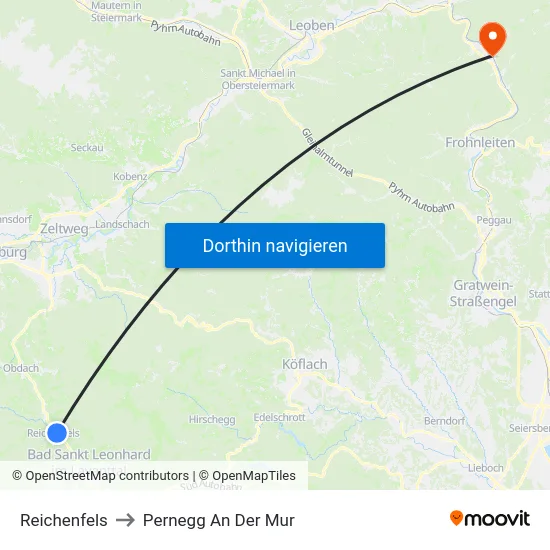 Reichenfels to Pernegg An Der Mur map