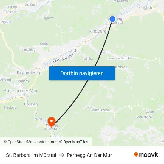St. Barbara Im Mürztal to Pernegg An Der Mur map