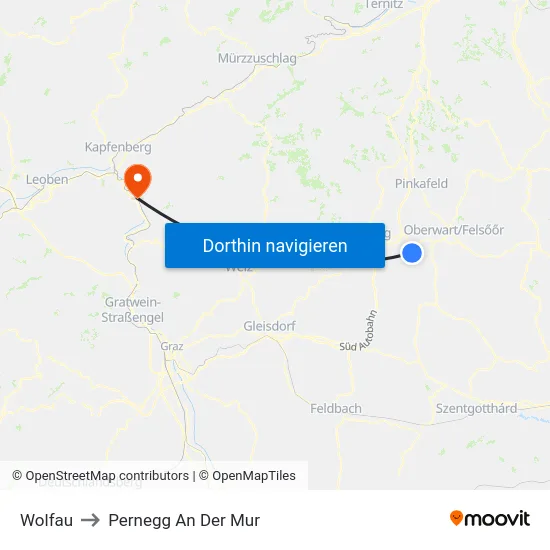 Wolfau to Pernegg An Der Mur map