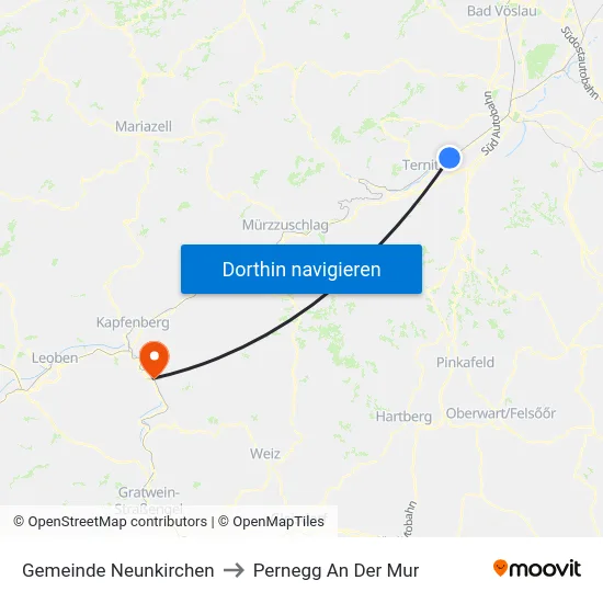 Gemeinde Neunkirchen to Pernegg An Der Mur map