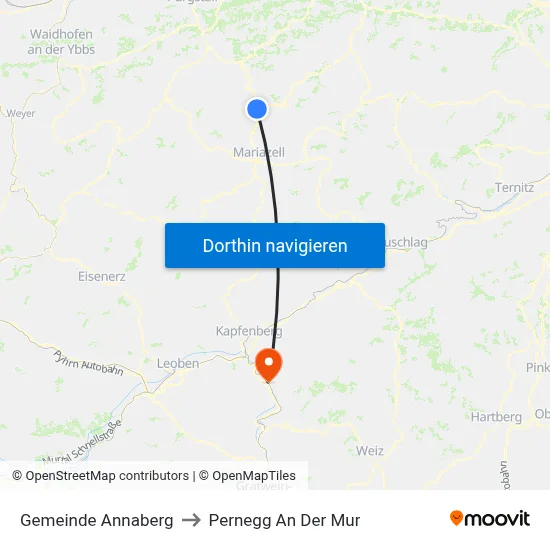 Gemeinde Annaberg to Pernegg An Der Mur map