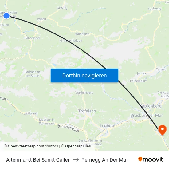 Altenmarkt Bei Sankt Gallen to Pernegg An Der Mur map