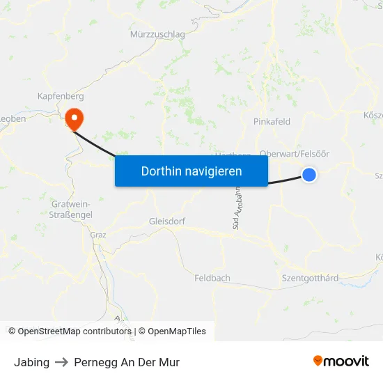 Jabing to Pernegg An Der Mur map