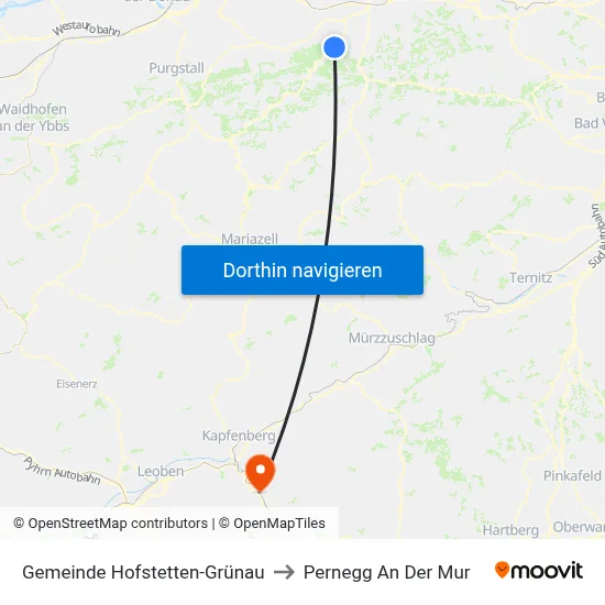 Gemeinde Hofstetten-Grünau to Pernegg An Der Mur map