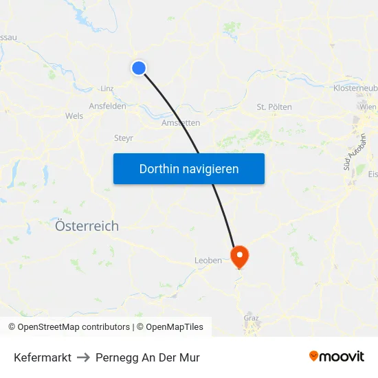 Kefermarkt to Pernegg An Der Mur map