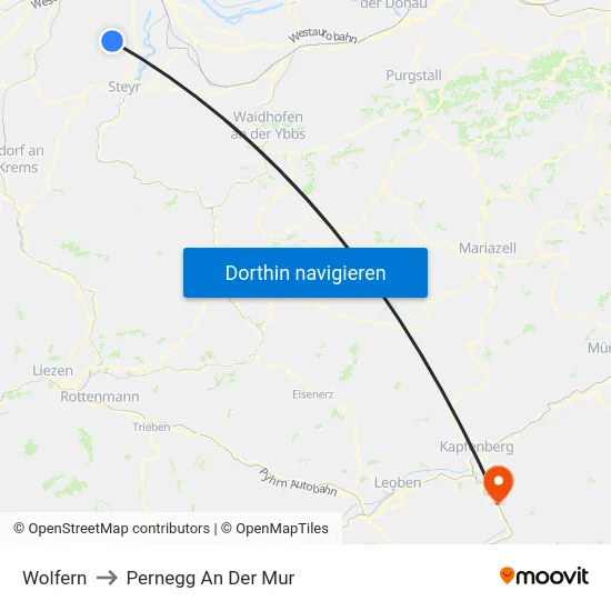Wolfern to Pernegg An Der Mur map