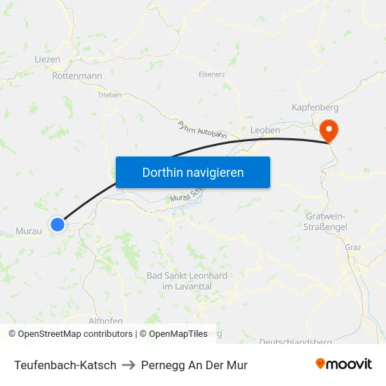 Teufenbach-Katsch to Pernegg An Der Mur map