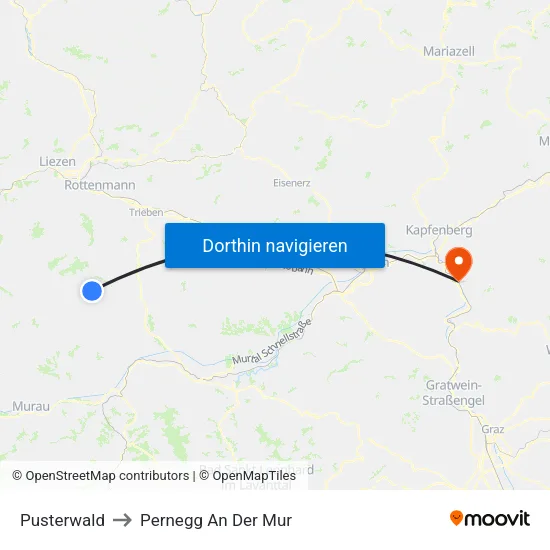 Pusterwald to Pernegg An Der Mur map