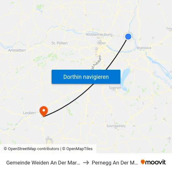 Gemeinde Weiden An Der March to Pernegg An Der Mur map