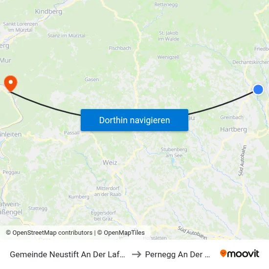 Gemeinde Neustift An Der Lafnitz to Pernegg An Der Mur map