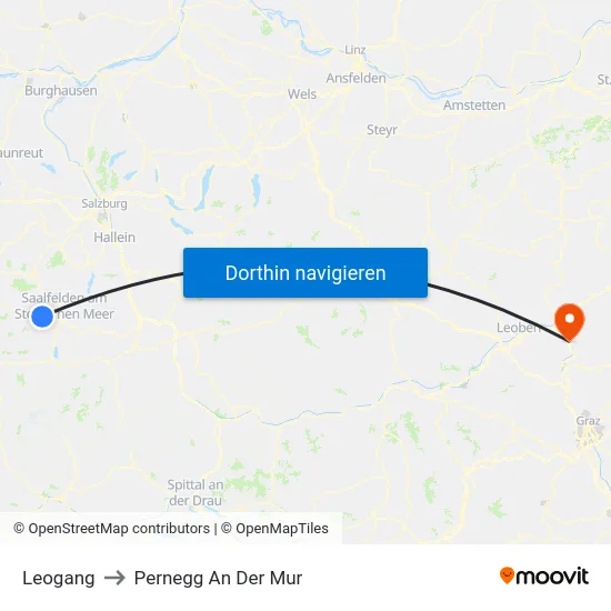 Leogang to Pernegg An Der Mur map