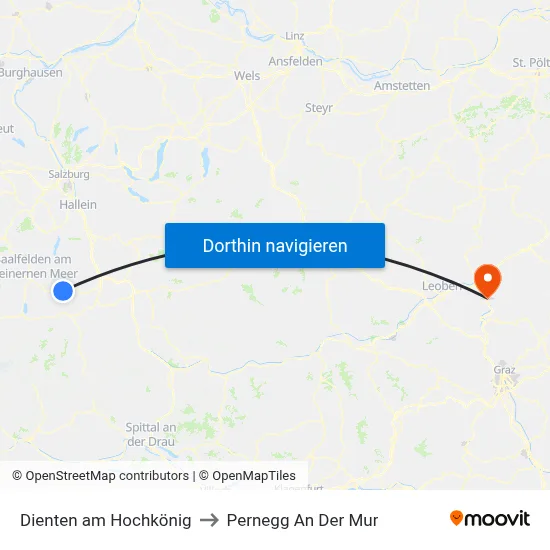 Dienten am Hochkönig to Pernegg An Der Mur map
