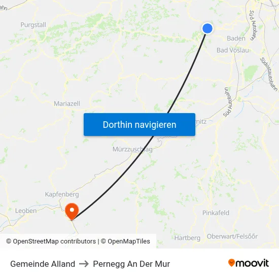 Gemeinde Alland to Pernegg An Der Mur map