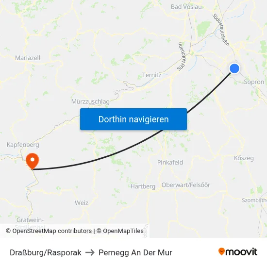 Draßburg/Rasporak to Pernegg An Der Mur map
