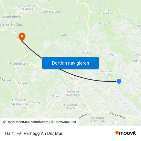 Hartl to Pernegg An Der Mur map