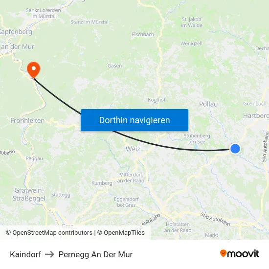 Kaindorf to Pernegg An Der Mur map