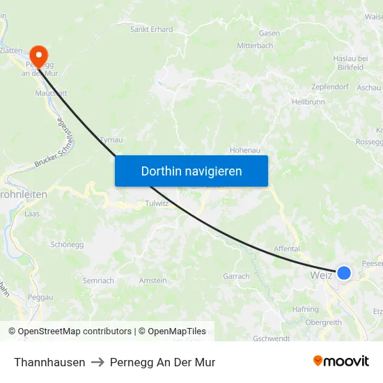 Thannhausen to Pernegg An Der Mur map
