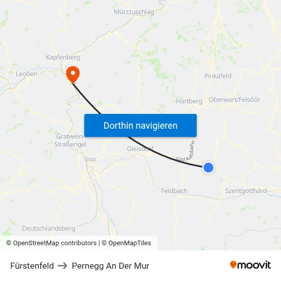 Fürstenfeld to Pernegg An Der Mur map