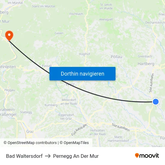 Bad Waltersdorf to Pernegg An Der Mur map
