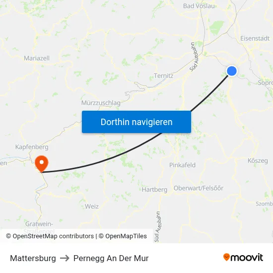Mattersburg to Pernegg An Der Mur map