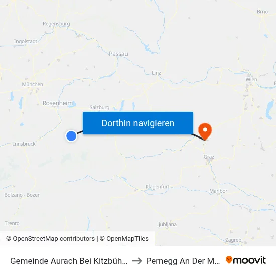 Gemeinde Aurach Bei Kitzbühel to Pernegg An Der Mur map