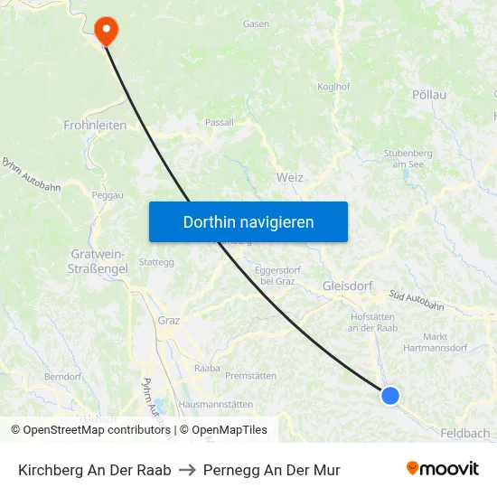Kirchberg An Der Raab to Pernegg An Der Mur map