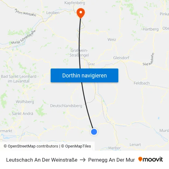 Leutschach An Der Weinstraße to Pernegg An Der Mur map