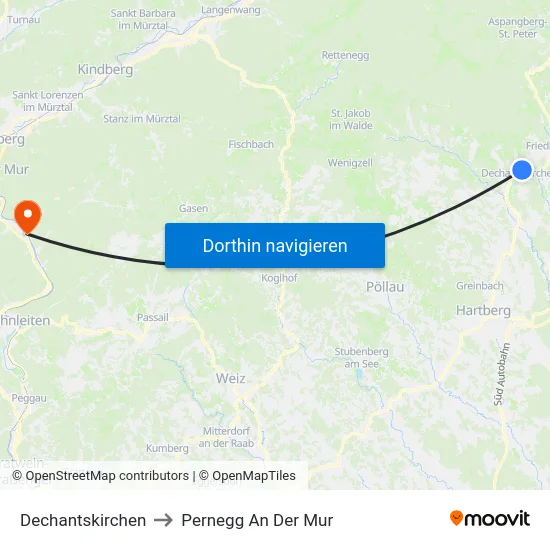 Dechantskirchen to Pernegg An Der Mur map