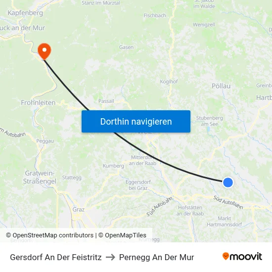 Gersdorf An Der Feistritz to Pernegg An Der Mur map