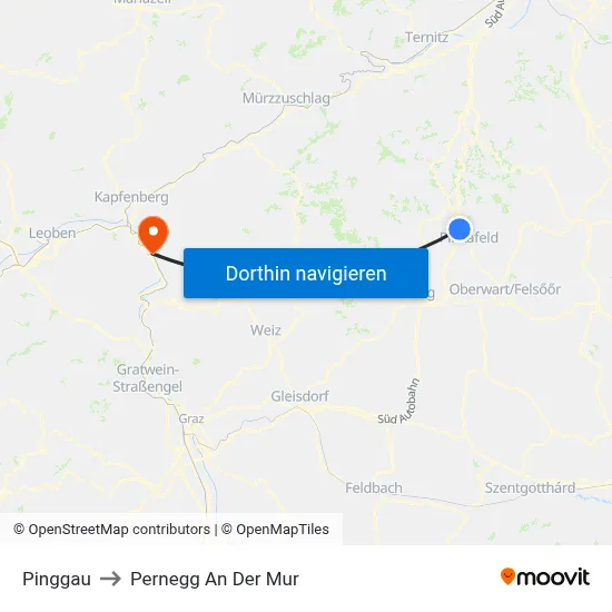 Pinggau to Pernegg An Der Mur map