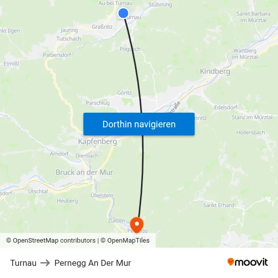 Turnau to Pernegg An Der Mur map