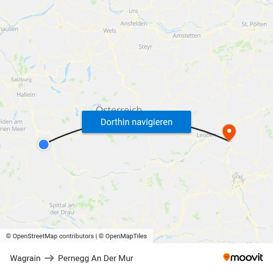 Wagrain to Pernegg An Der Mur map