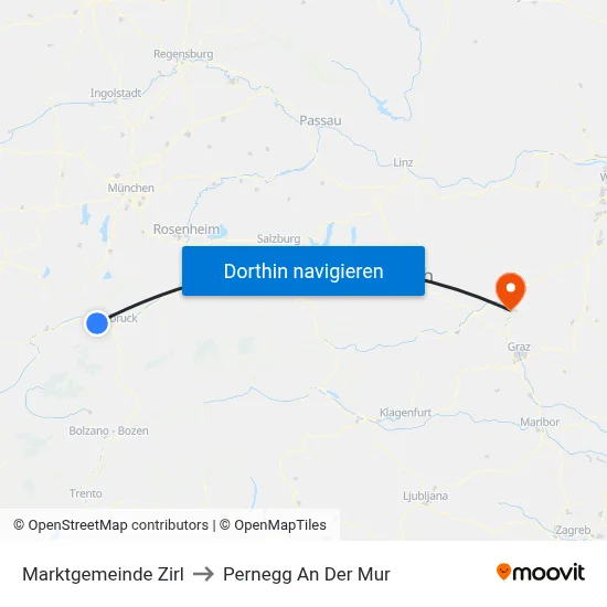 Marktgemeinde Zirl to Pernegg An Der Mur map