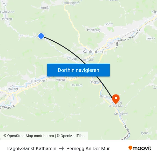 Tragöß-Sankt Katharein to Pernegg An Der Mur map