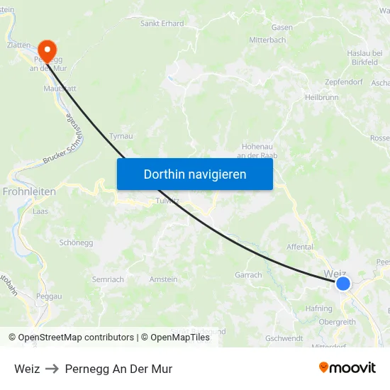 Weiz to Pernegg An Der Mur map