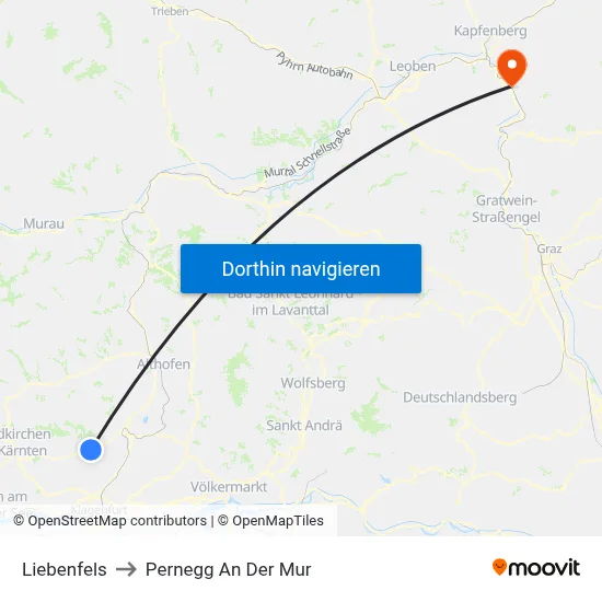 Liebenfels to Pernegg An Der Mur map