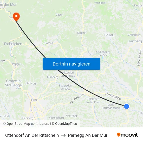 Ottendorf An Der Rittschein to Pernegg An Der Mur map