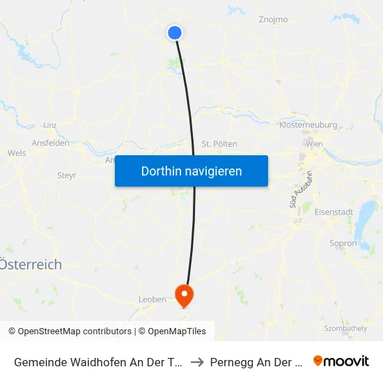 Gemeinde Waidhofen An Der Thaya to Pernegg An Der Mur map