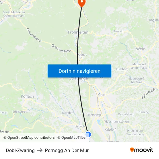 Dobl-Zwaring to Pernegg An Der Mur map