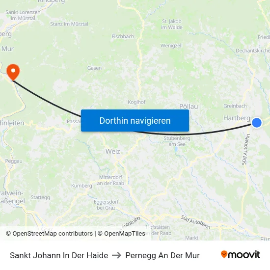 Sankt Johann In Der Haide to Pernegg An Der Mur map