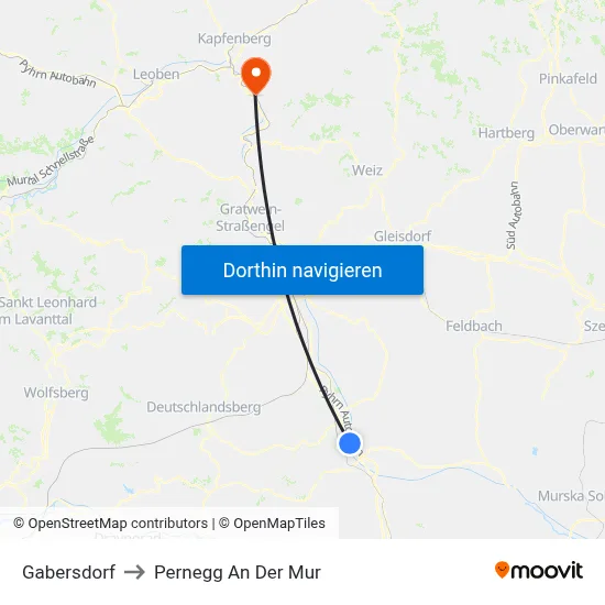 Gabersdorf to Pernegg An Der Mur map