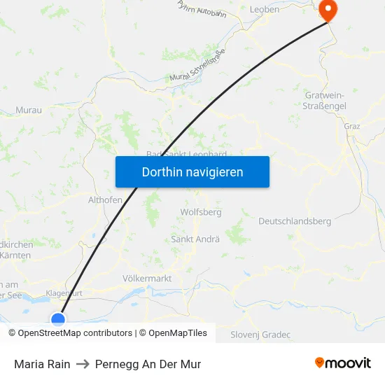 Maria Rain to Pernegg An Der Mur map