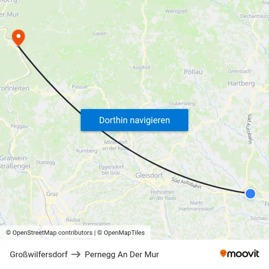 Großwilfersdorf to Pernegg An Der Mur map