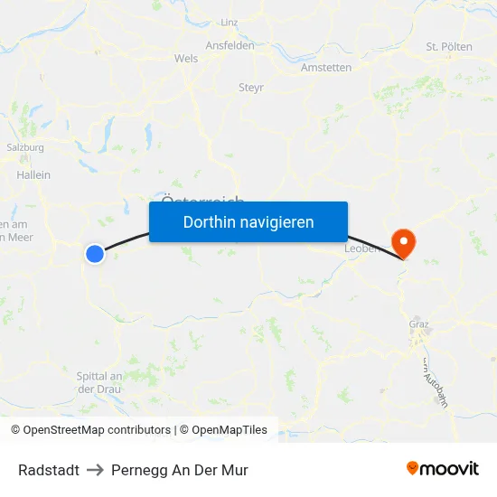 Radstadt to Pernegg An Der Mur map