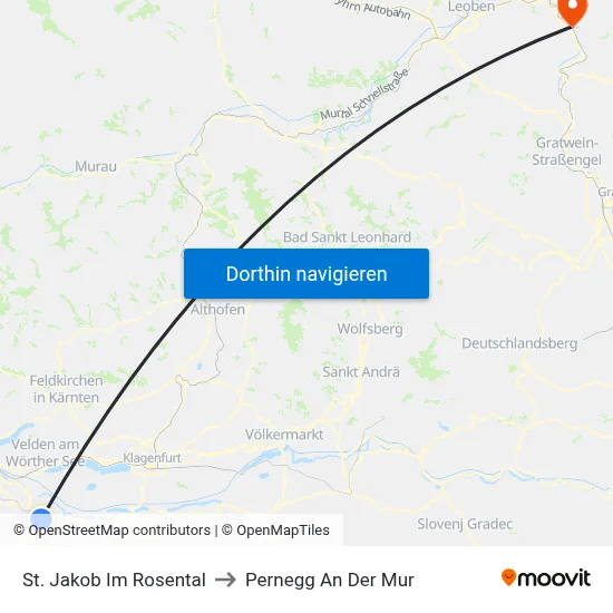 St. Jakob Im Rosental to Pernegg An Der Mur map